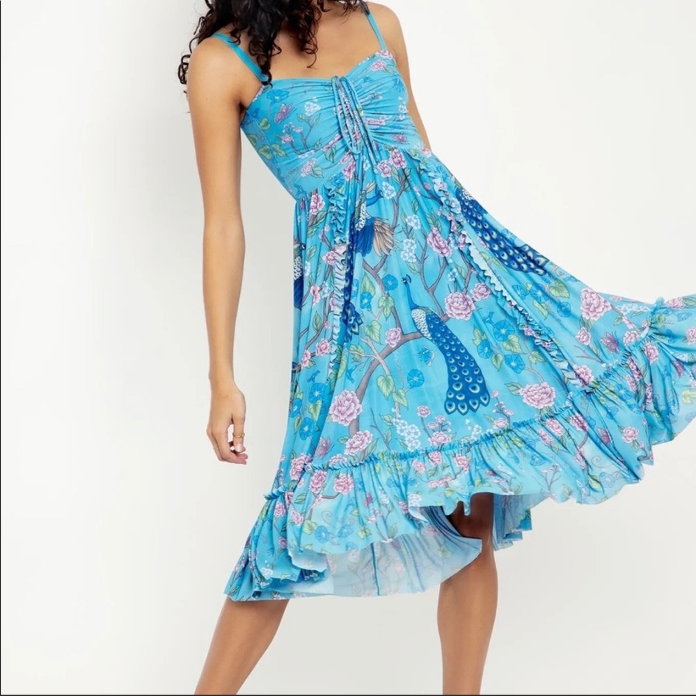 BlackMilk Proud as a Peacock Sweet Ruffle Blue Dress Size XXL